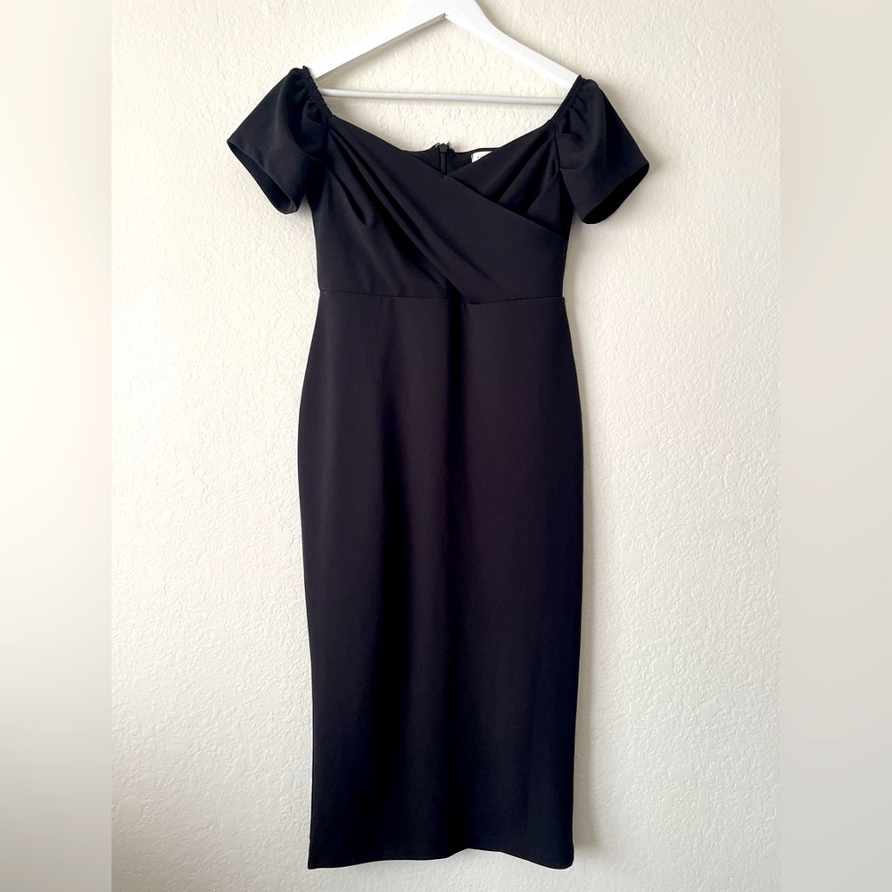Topshop Off-the-Shoulder Black Midi Dress - Size 8 US